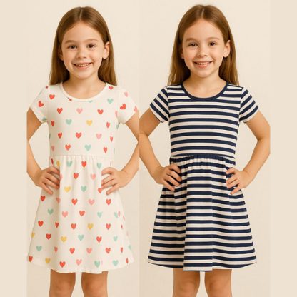 Girl's Cotton A-Line Above The Knee Dress - Image 3