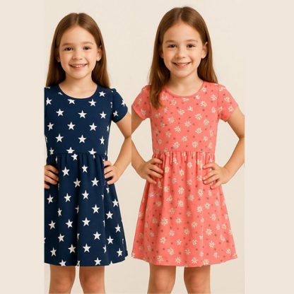 Girl's Cotton A-Line Above The Knee Dress - Image 2