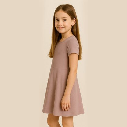 Girl's Cotton A-Line Above The Knee Dress Plain