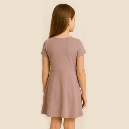 Girl's Cotton A-Line Above The Knee Dress Plain - Image 2