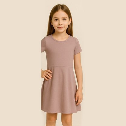 Girl's Cotton A-Line Above The Knee Dress Plain - Image 4