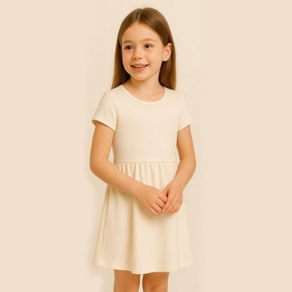 Girl's Cotton A-Line Above The Knee Light Pink Plain Dress