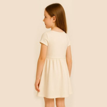 Girl's Cotton A-Line Above The Knee Light Pink Plain Dress - Image 3
