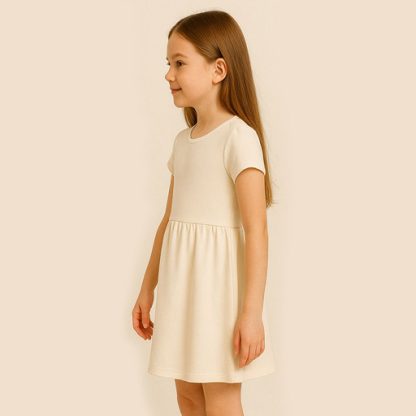 Girl's Cotton A-Line Above The Knee Light Pink Plain Dress - Image 2