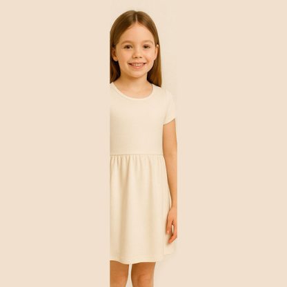 Girl's Cotton A-Line Above The Knee Light Pink Plain Dress - Image 4
