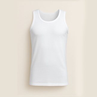 Men's White Round Neck Sleeveless Cotton Vest