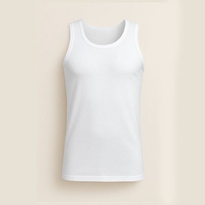 Men's White Round Neck Sleeveless Cotton Vest