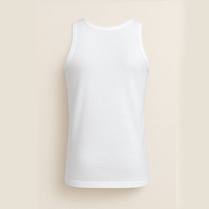 Men's White Round Neck Sleeveless Cotton Vest - Image 4