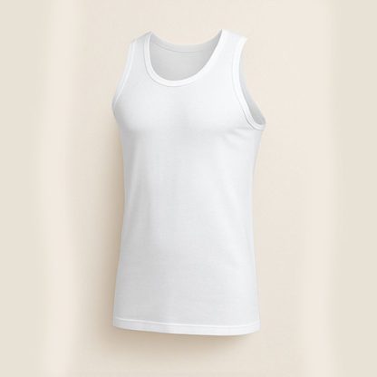 Men's White Round Neck Sleeveless Cotton Vest - Image 3