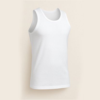 Men's White Round Neck Sleeveless Cotton Vest - Image 2