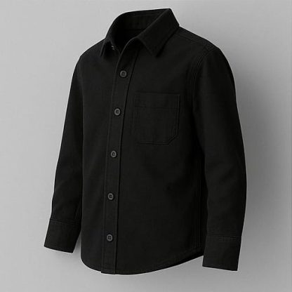 Men Plain Black Regular Fit Cotton Shirt - Image 3