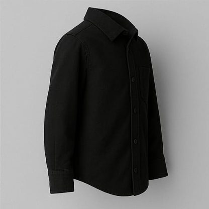 Men Plain Black Regular Fit Cotton Shirt - Image 4