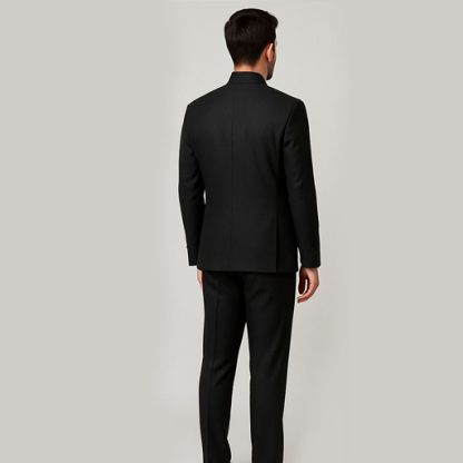 Men's Black Solid Regular Fit Bandhgala Suit - Image 4